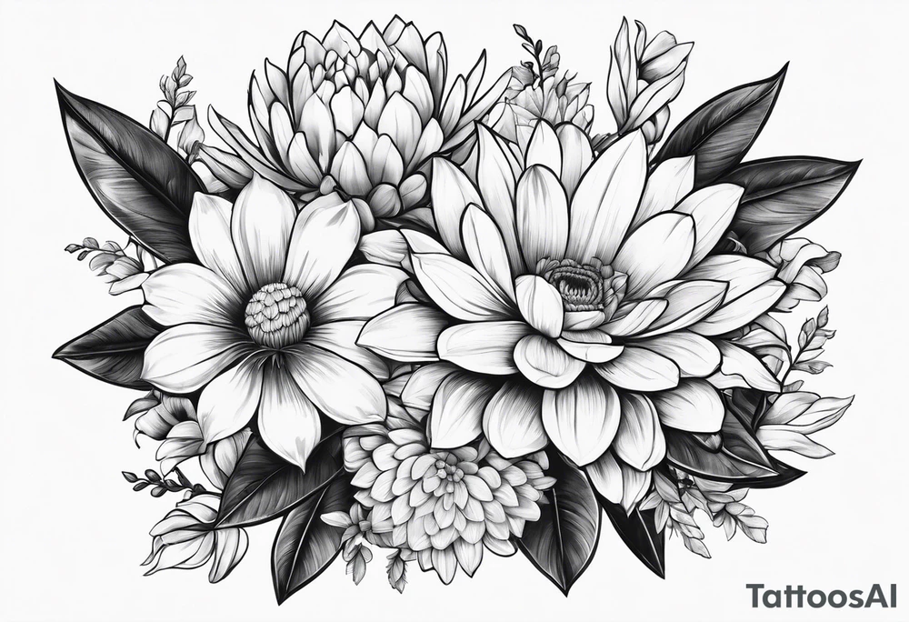 Forearm sleeve with cactus, daisies, and greenery tattoo idea