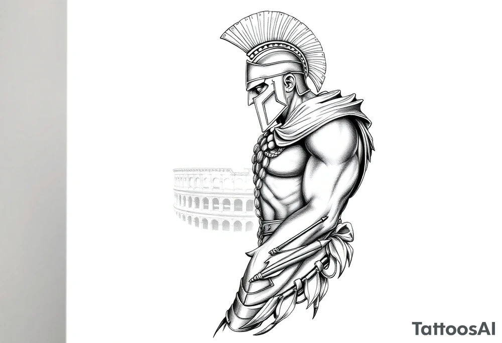 Spartan fighting in the Colosseum tattoo idea