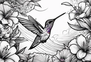 A lively hummingbird in mid-flight, sipping nectar from a flower, representing joy and energy.” tattoo idea