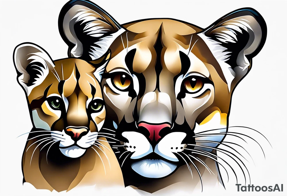 Mother mountain lion with 2 cubs orchids tattoo idea