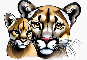 Mother mountain lion with 2 cubs orchids tattoo idea