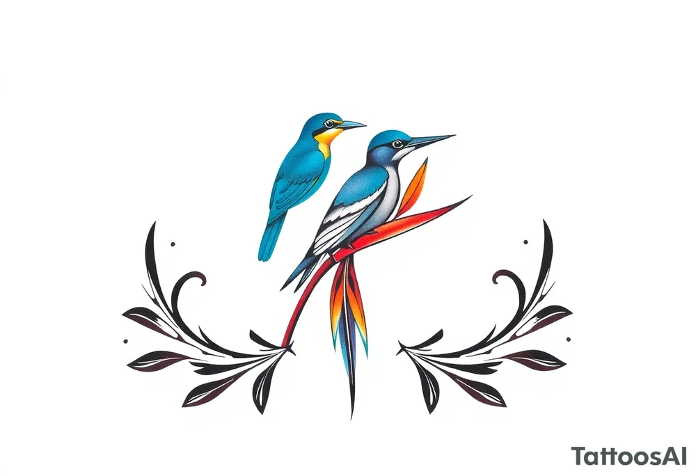 Bird of paradise flower with blue bird tattoo idea
