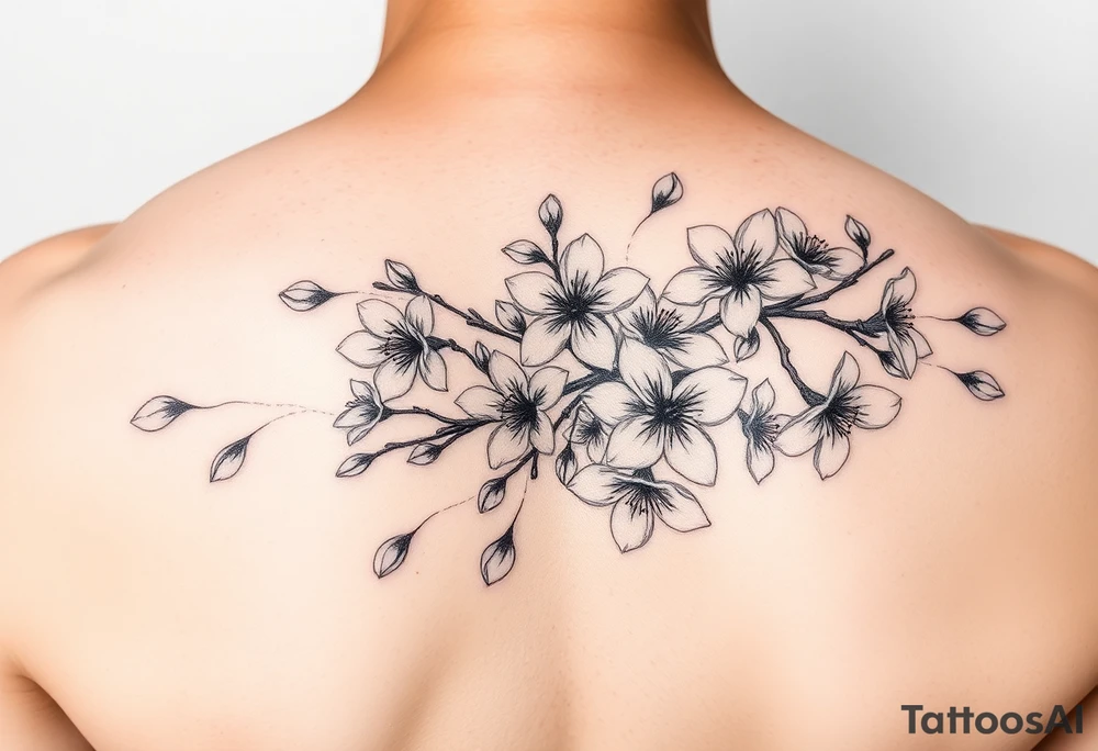 delicate cherry blossoms swirling in spring breeze with petals tattoo idea