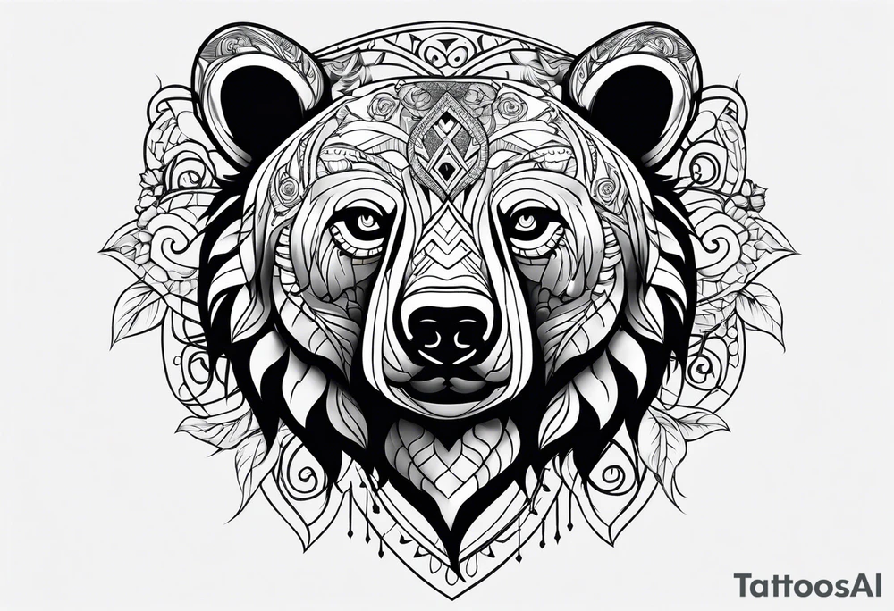 A tribal bear above the butterfly and yellow rose tattoo idea A tribal bear above the butterfly and yellow rose tattoo idea