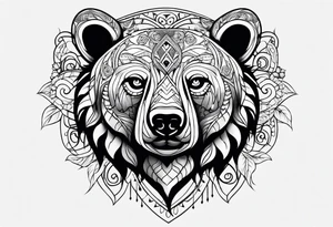 A tribal bear above the butterfly and yellow rose tattoo idea