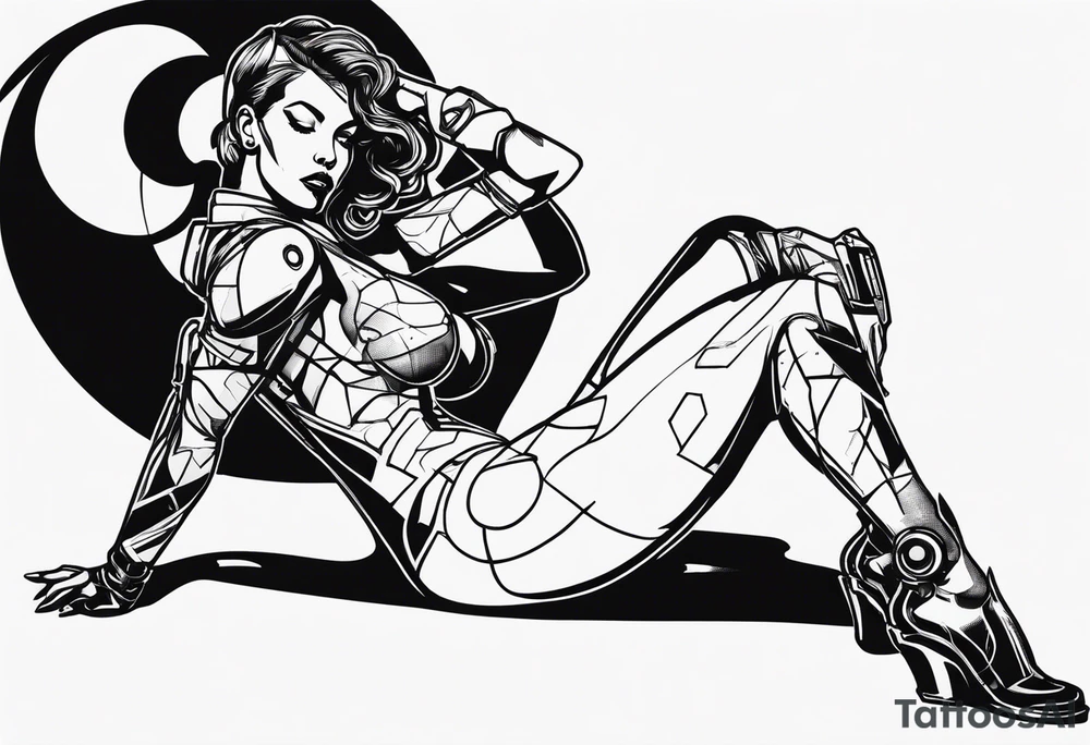 cyborg woman pinup dynamic pose tattoo idea