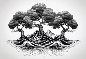 Three mountains three trees with roots tattoo idea