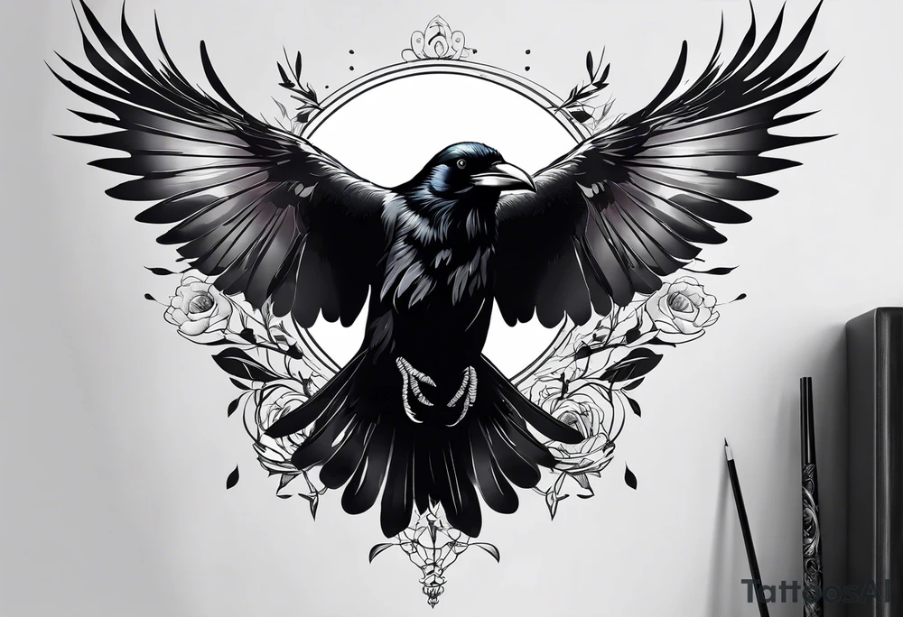 a animal that is a raven and a butterfly tattoo idea