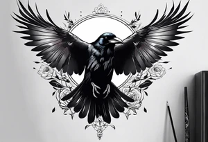 a animal that is a raven and a butterfly tattoo idea