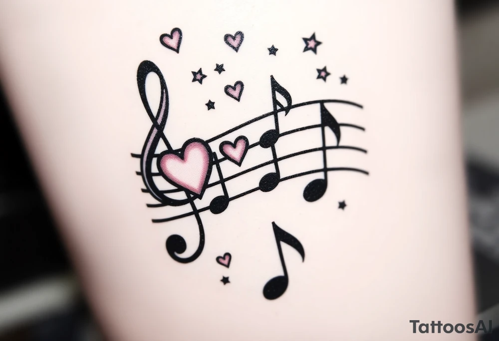 music notes with hearts and stars tattoo idea