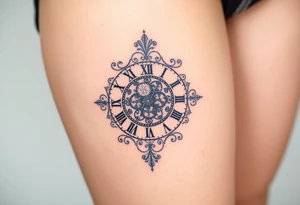 vintage roman numerals within ornate clockwork mechanism tattoo idea