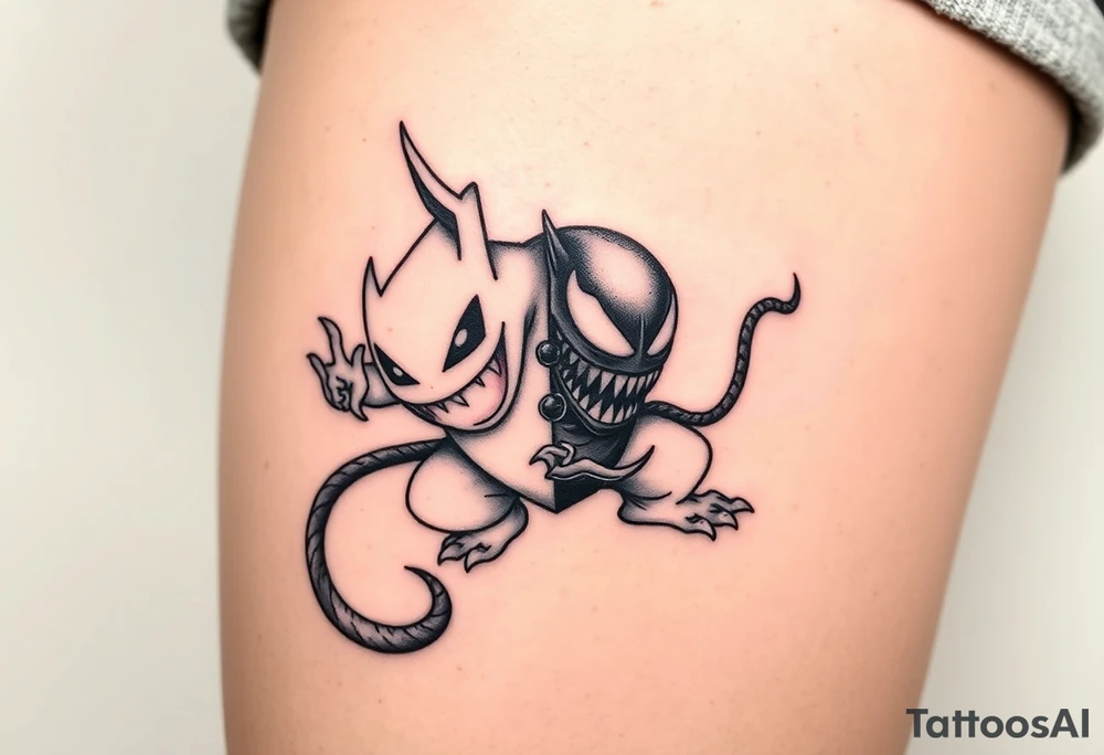 GENGAR FROM POKÉMON AND VENOM FROM MARVEL FUSION tattoo idea