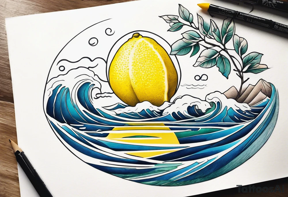 A lemon-Buoy with a leaf-flag on the ocean tattoo idea