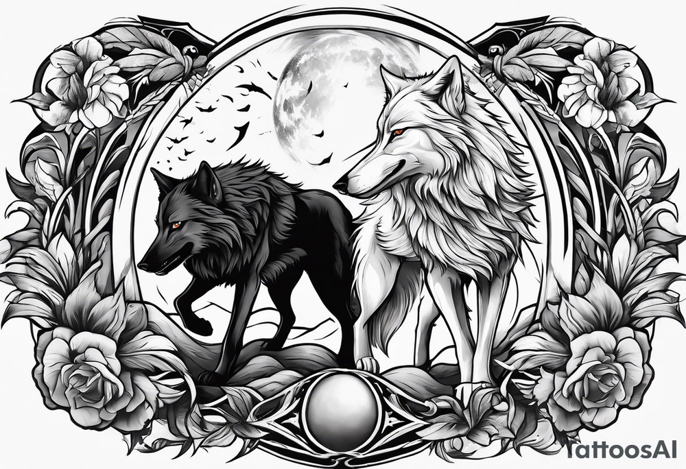 White wolf fighting Black wolf tattoo idea