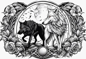 White wolf fighting Black wolf tattoo idea