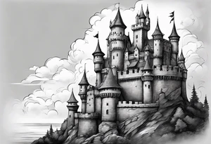 A Castle that has legs and arms on the walls tattoo idea