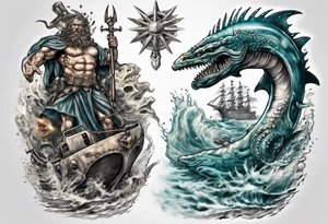 Atlantis king going to war on a sea creature tattoo idea