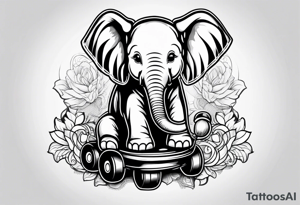 Baby elephant roller skating tattoo idea