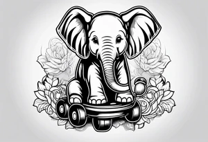 Baby elephant roller skating tattoo idea