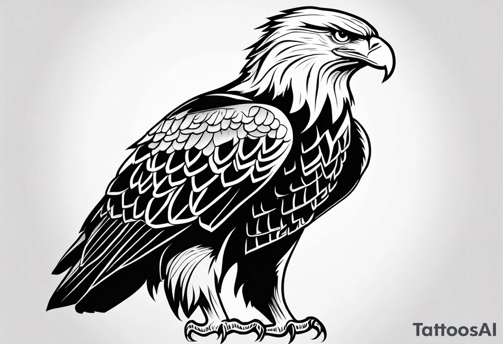 realistic eagle full body  sit face front tattoo idea