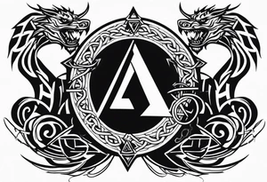 Valhalla sword shield dragon axe Valknut barbed wire chains tribal tattoo idea