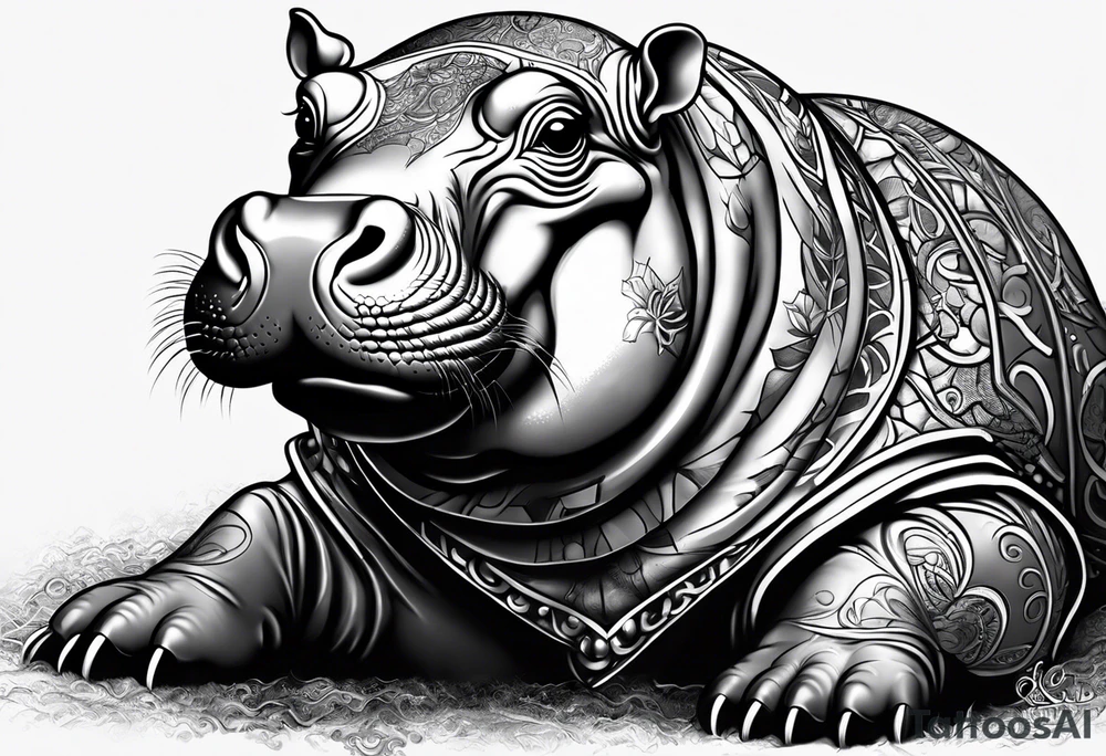 Baby hippo with a stern face tattoo idea
