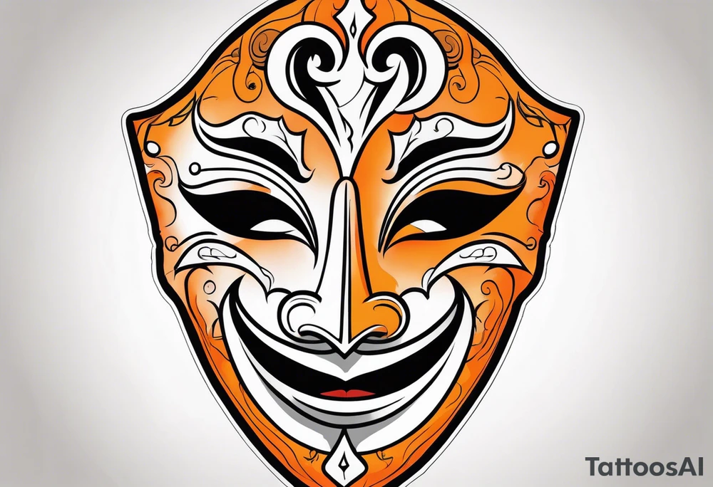 Crying mask that is orange and black tattoo idea