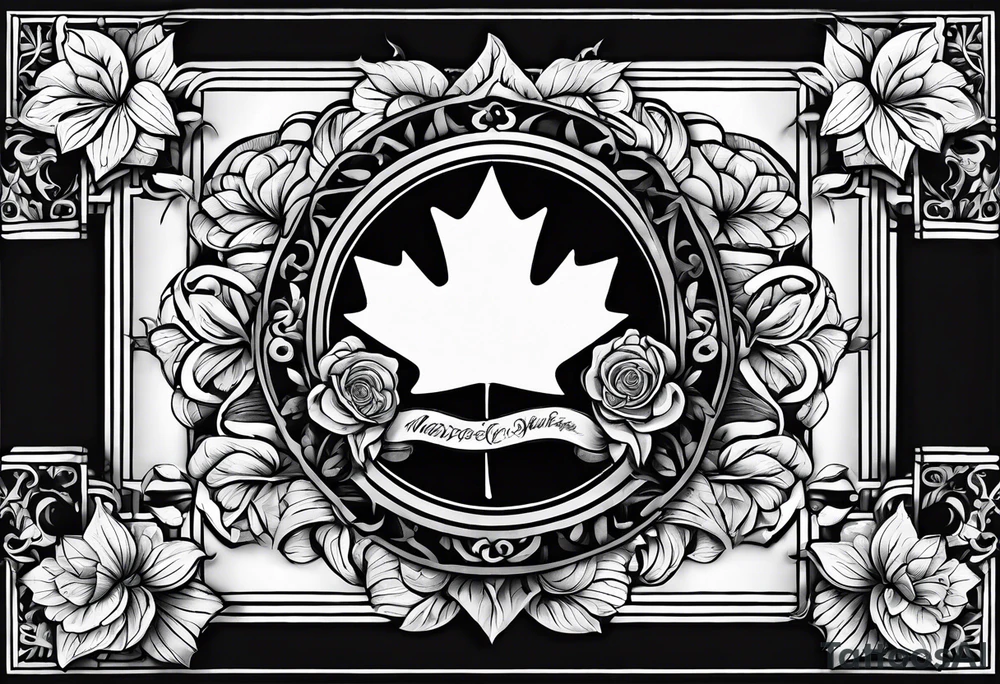 three same-sized rectangles arranged asymmetrically, incorporating a maple leaf and a tudor rose tattoo idea