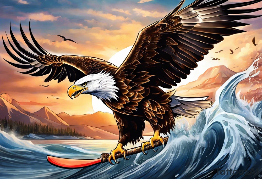 eagle attacking with oar tattoo idea