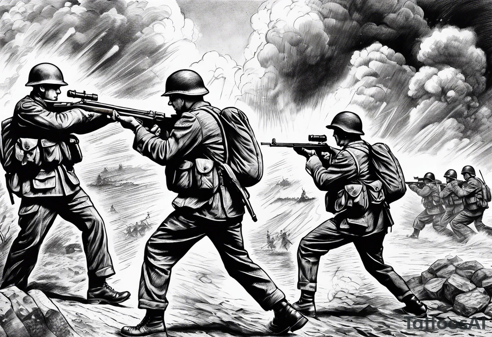 World war 2 British soldiers shooting explosion tattoo idea