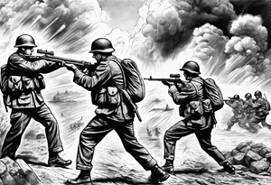 World war 2 British soldiers shooting explosion tattoo idea