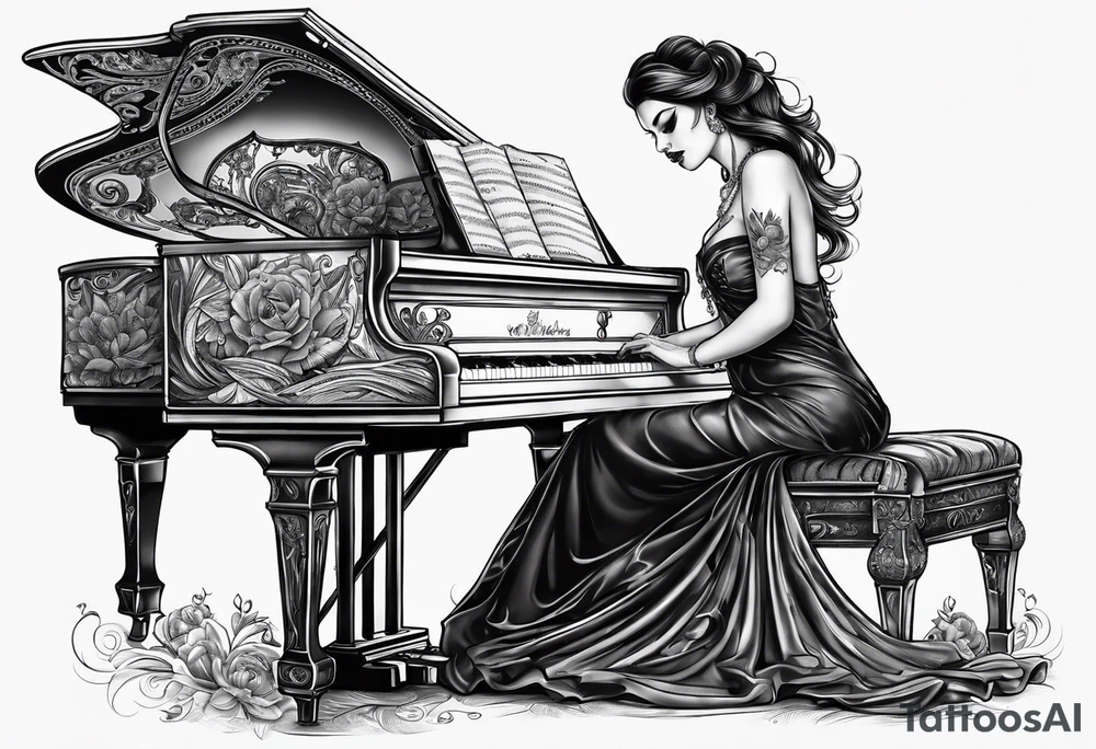 dead girl playing piano tattoo idea