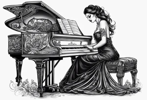dead girl playing piano tattoo idea