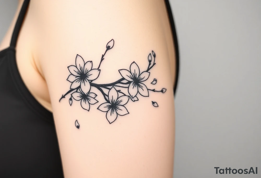 delicate cherry blossoms swirling in spring breeze with petals tattoo idea