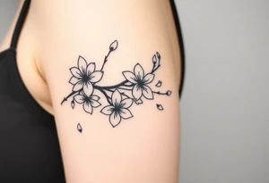delicate cherry blossoms swirling in spring breeze with petals tattoo idea