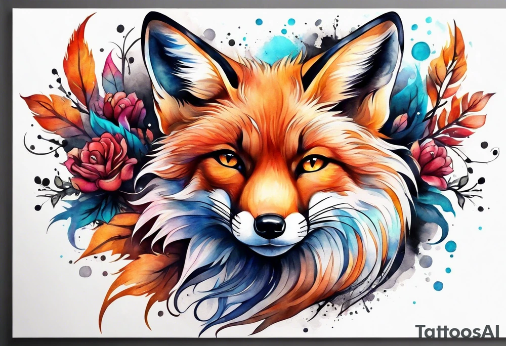 Watercolor fox tattoo idea