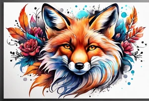 Watercolor fox tattoo idea