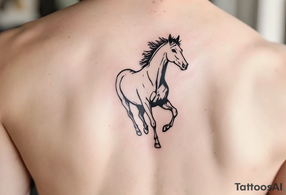 horse silhouette 
from the front which gallops from the front, with the 3 small letters discreetly integrated: M, A, L tattoo idea