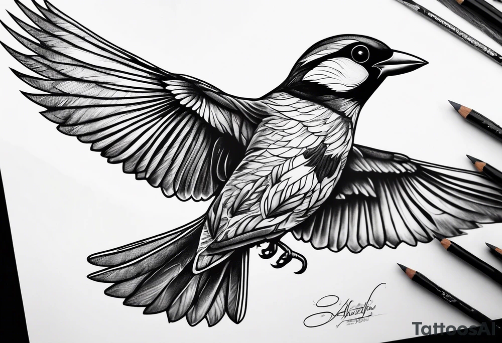 Flying sparrow tattoo idea
