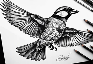 Flying sparrow tattoo idea
