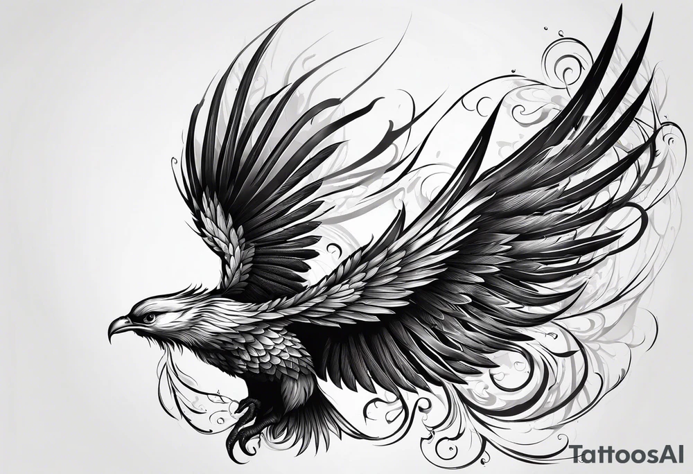 phoenix long tail elegant wings down tattoo idea