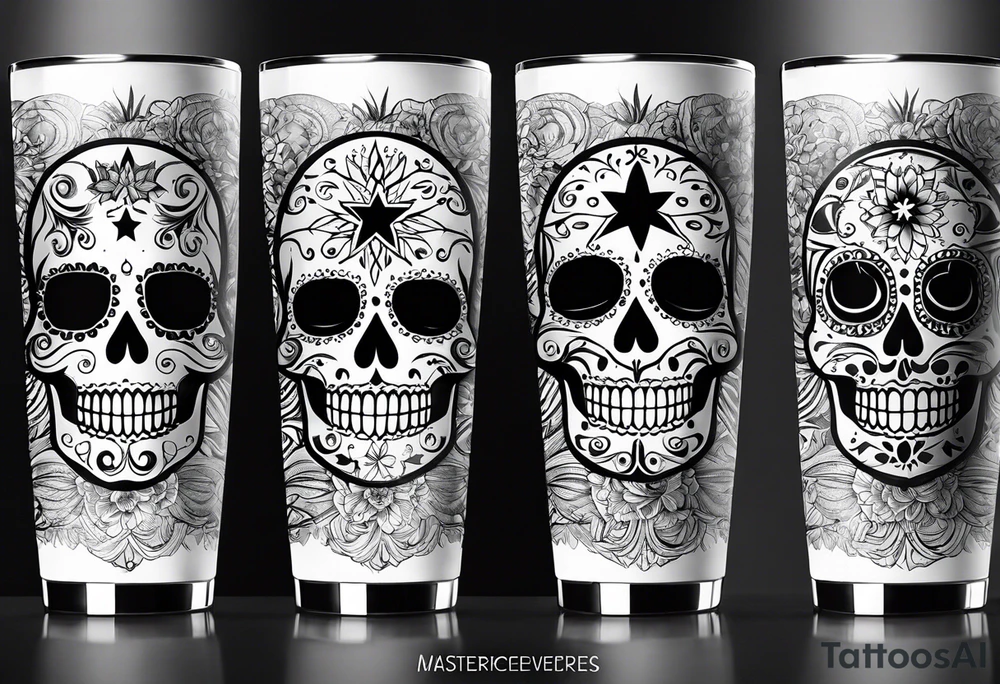 sugar skull, 20 oz tumbler banner design, candy, minimalist, spellbound, voodoo, cat, moon, stars tattoo idea