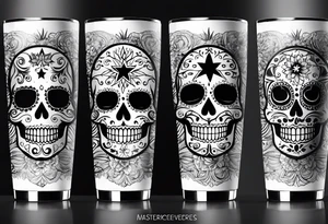 sugar skull, 20 oz tumbler banner design, candy, minimalist, spellbound, voodoo, cat, moon, stars tattoo idea