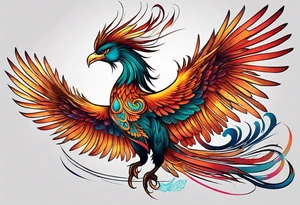 asian elegant long feathered phoenix
with a long neck, with no wings, graceful tattoo idea