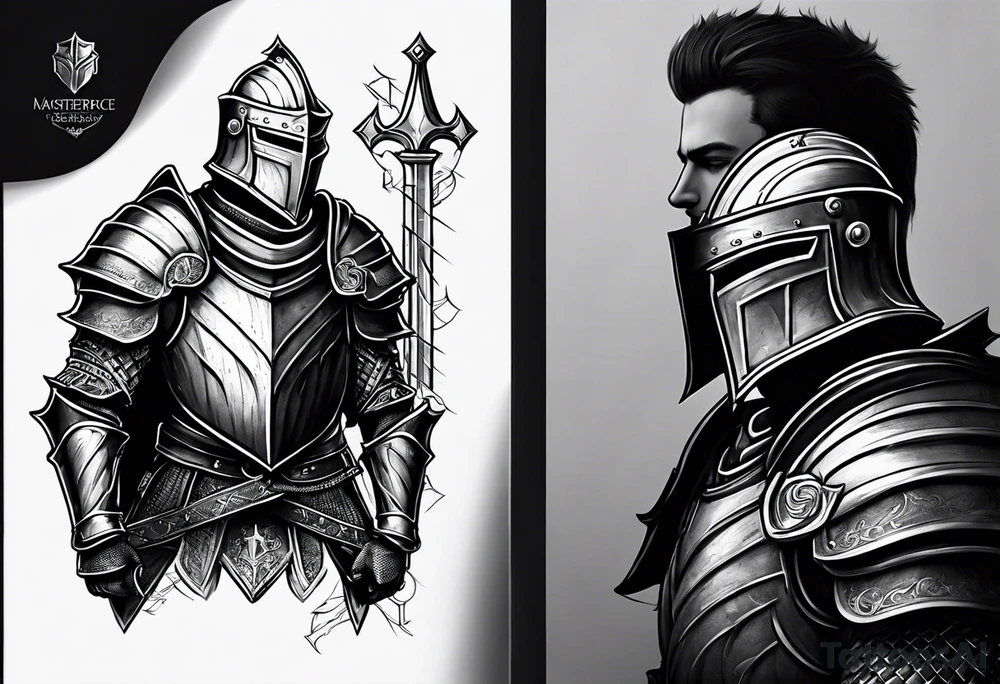 knight with heavy armor with letters RJL on chest tattoo idea knight with heavy armor with letters RJL on chest tattoo idea