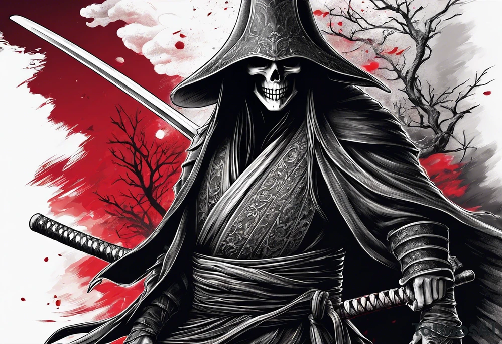 katana with grim reaper tattoo idea