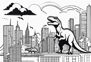 dinosaur destroying city tattoo idea