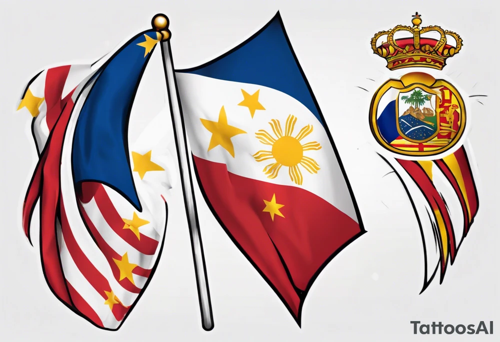 A single waving flag that is the Philippine flag to the left and the Spanish flag to the right tattoo idea