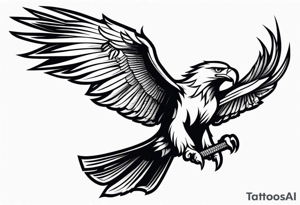 Traditional Eagle swooping into battle carrying sword tattoo idea