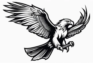 Traditional Eagle swooping into battle carrying sword tattoo idea